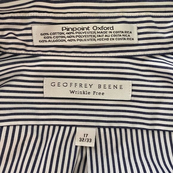Geoffrey Beene Pinpoint Oxford Wrinkle Free Grey White Button Down Shirt Neck 17 - Picture 7 of 8